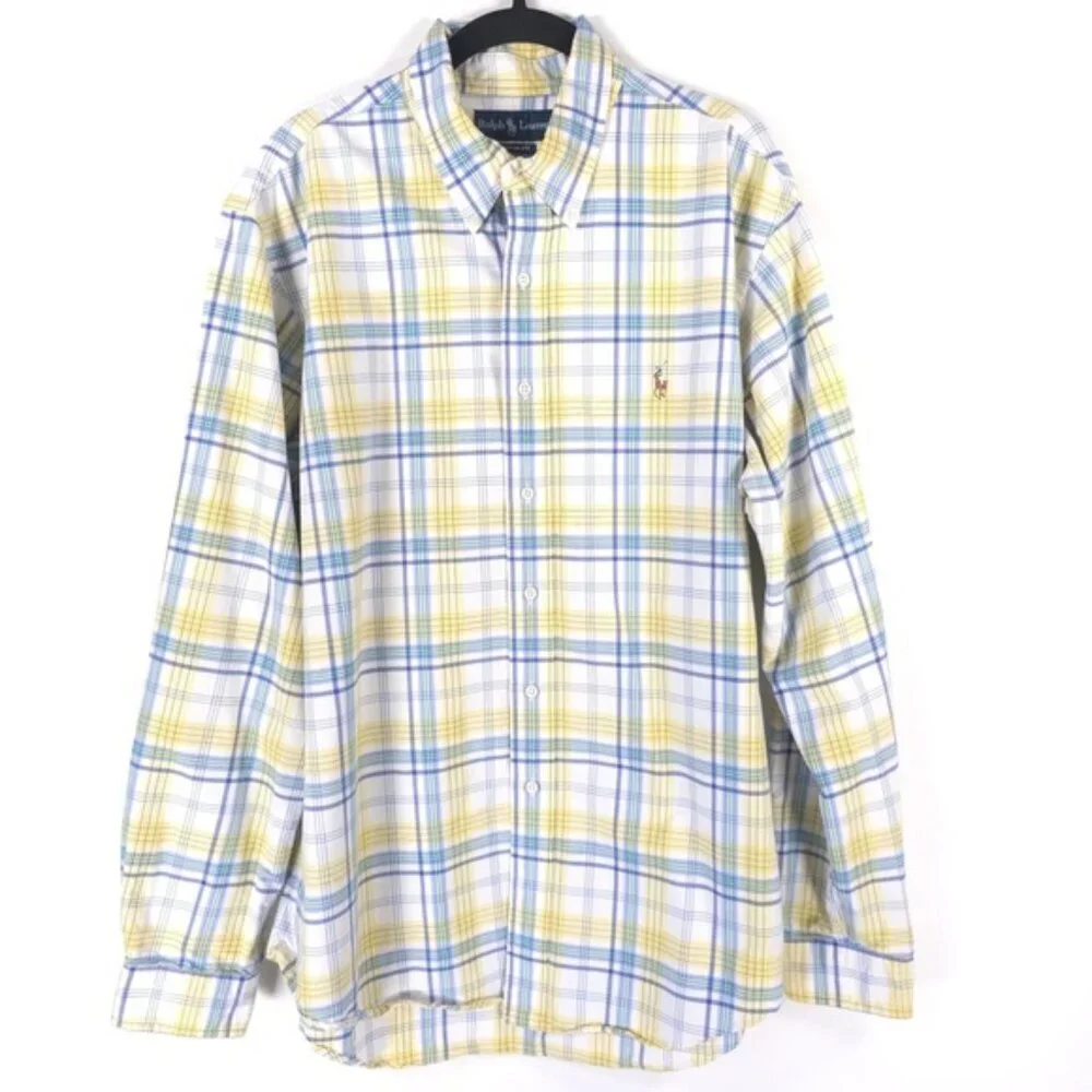 RALPH LAUREN CUSTOM FIT Multicolor‎ Plaid Long Sleeve Button Down Shirt Size XL